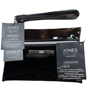 Jones New York Signature Black Patent Charging Rectangle Wristlet NWT